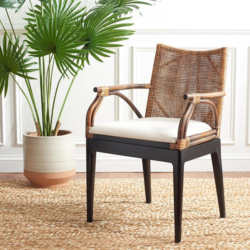 SAFAVIEH Home Collection - Gianni Brown & Black Solid Wood Rattan Arm Chair